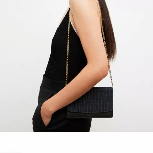 TIME TO TRAVEL w/ Mansur Gavriel Leather&Raffia Chain Crossbody Wallet MSRP$495 - Picture 1 of 9
